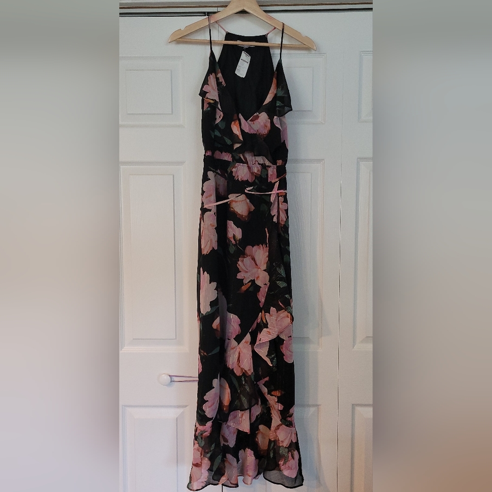 NWT Jennifer Lopez Black Floral Print Maxi Dress size 2